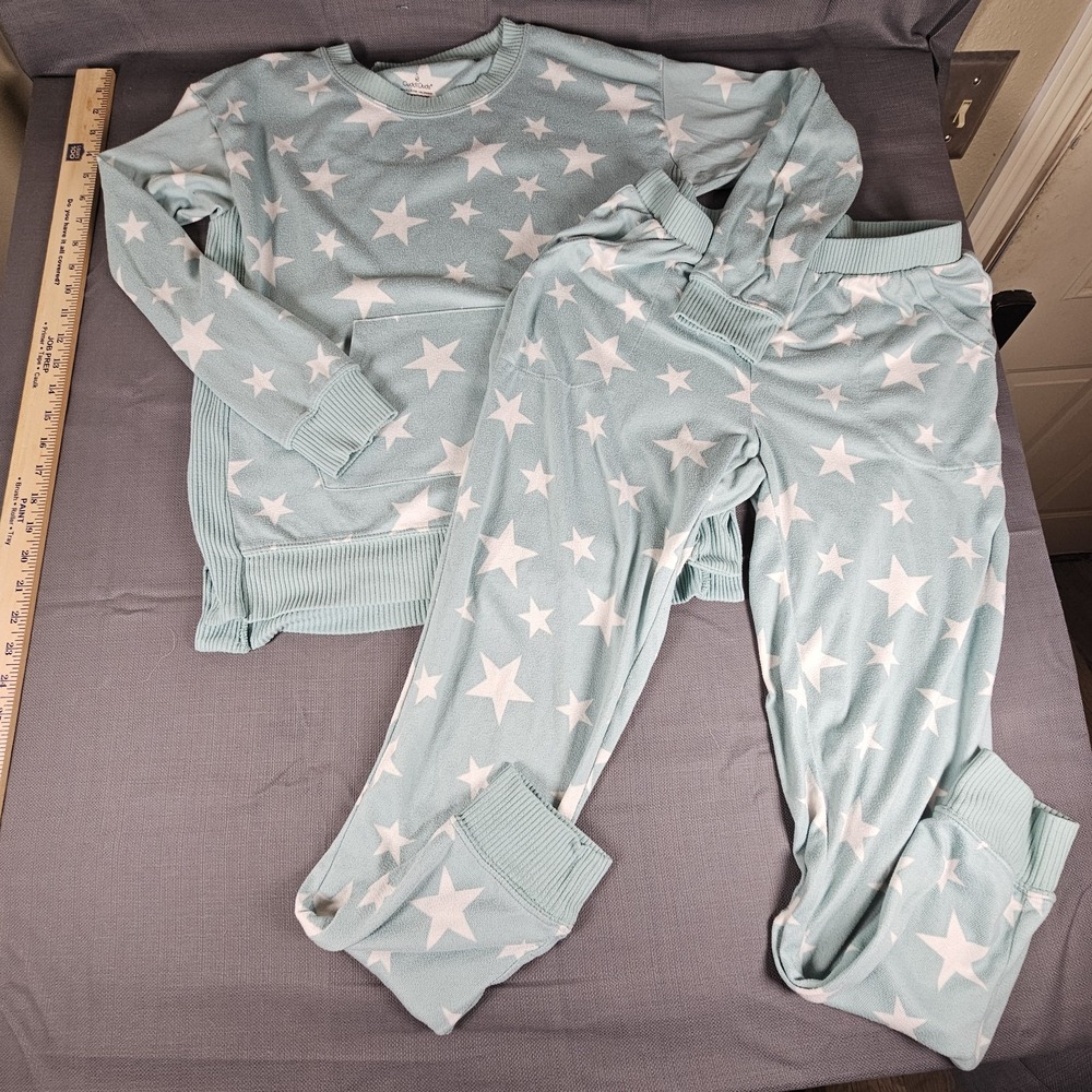 Cuddl Duds 2 piece pj / loungewear turquoise/white stars long sleeve Size S
